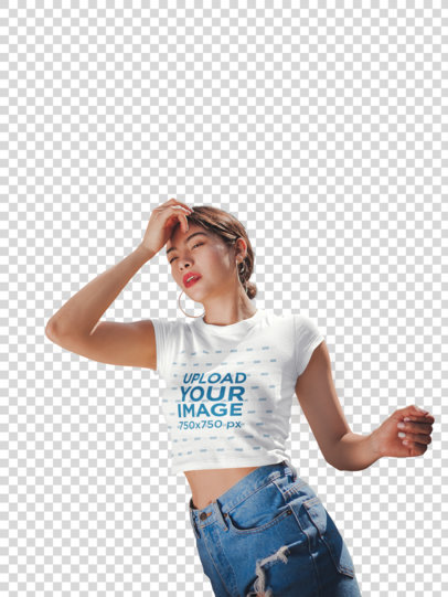 Transparent Mockup of a Woman Wearing a Crop Top
