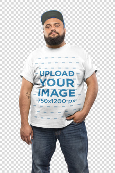 Transparent Plus Size T-Shirt Mockup of a Man with a Beard