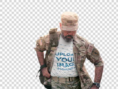 Transparent T-Shirt Mockup of a Veteran in Uniform