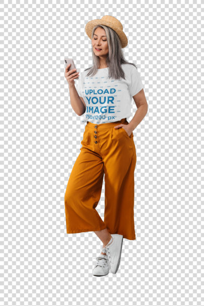 Transparent T-Shirt Mockup of a Woman in a Trendy Outfit