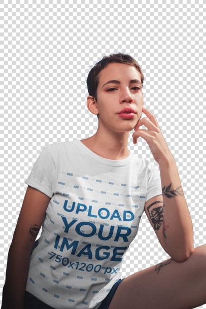 Transparent Mockup of an Alternative Woman Wearing a T-Shirt
