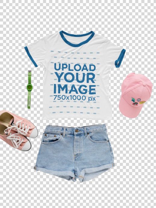 Transparent Pink Outfit with Ringer T-Shirt Mockup