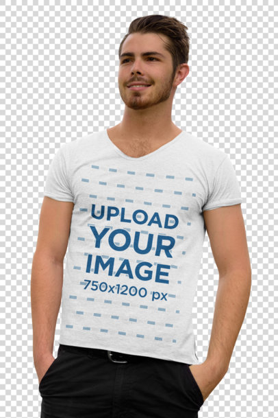 Transparent T-Shirt Mockup of a Man Posing with His Hands in His Pockets