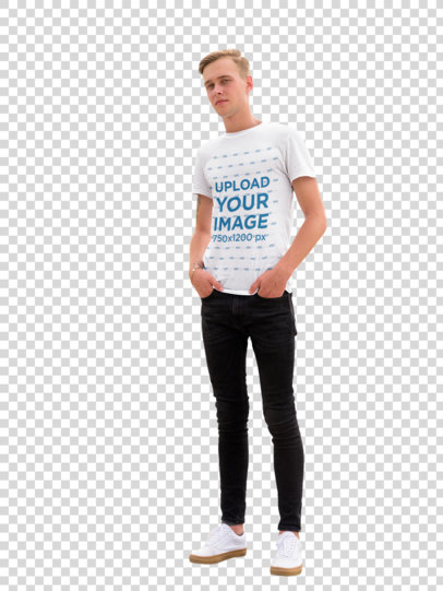 Transparent Mockup of a Tall Man Posing with a Basic T-Shirt 