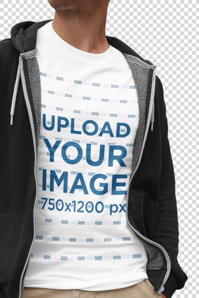Transparent T-Shirt Mockup of a Young Man Wearing Casual Garments