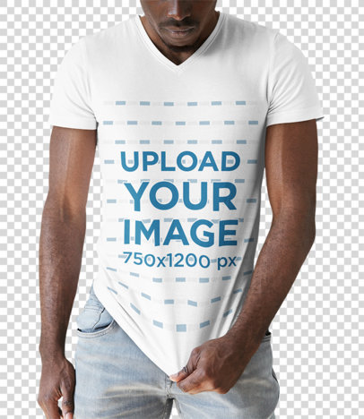 Transparent Mockup of a Man Grabbing His V-Neck T-Shirt