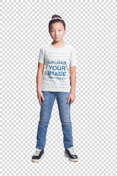 Transparent T-Shirt Mockup of an Asian Child Wearing Jeans with Stars a20940