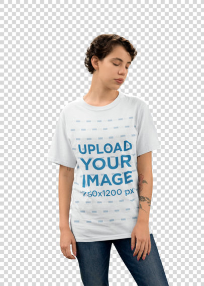 Transparent Mockup of a Short-Haired Woman Wearing a Unisex Tee 22737