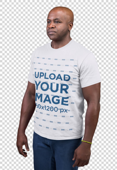 Transparent Mockup Featuring a Serious-Looking Man Wearing a T-Shirt