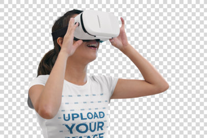 Transparent T-Shirt Mockup of a Woman Having Fun with a VR Headset