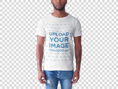 Transparent Generic T-Shirt Mockup Featuring a Cropped Face Bearded Man
