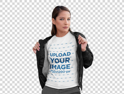 Transparent Mockup of a Woman Showing Off The T-Shirt 
