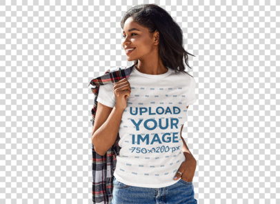 Transparent Mockup Featuring a Happy Woman Wearing a Crew Neck T-Shirt at a Museum's Garden 