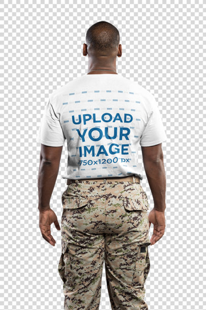 Transparent T-Shirt Mockup of a Veteran Wearing Military Pants a20932