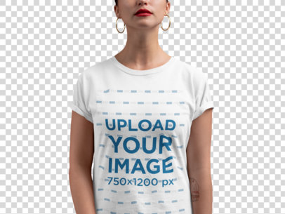 Transparent Closeup T-Shirt Mockup of a Woman Against a Red Wall