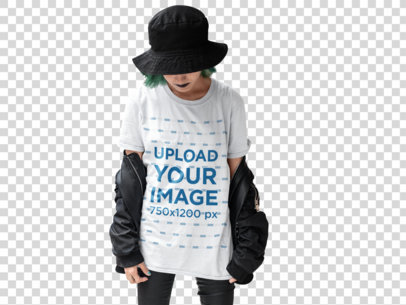 Transparent Slouchy Tee Mockup of a Punk Woman with Green Hair