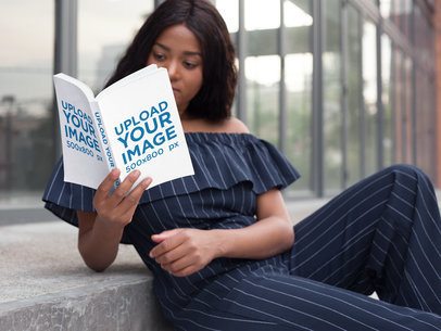 Woman Reading a Book Mockup While Posing