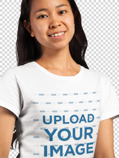 Transparent Front View T-Shirt Mockup of a Woman Smiling