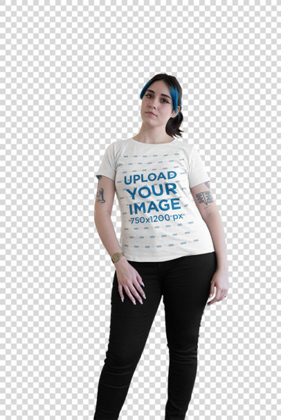 Transparent Mockup of a Woman With a Nose Piercing Wearing a Plus Size Tee 25472