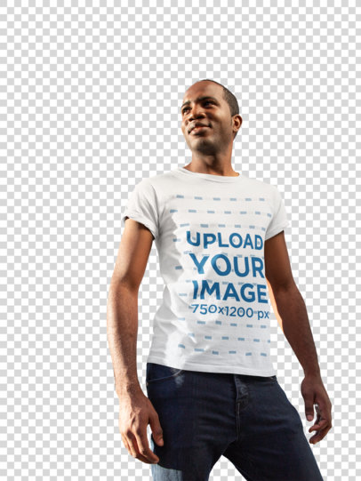 Transparent Tee Mockup of a Happy Man Standing Confidently