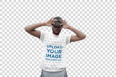 Transparent Mockup of a Cool Man with a Red Beard Wearing a T-Shirt and a Cap