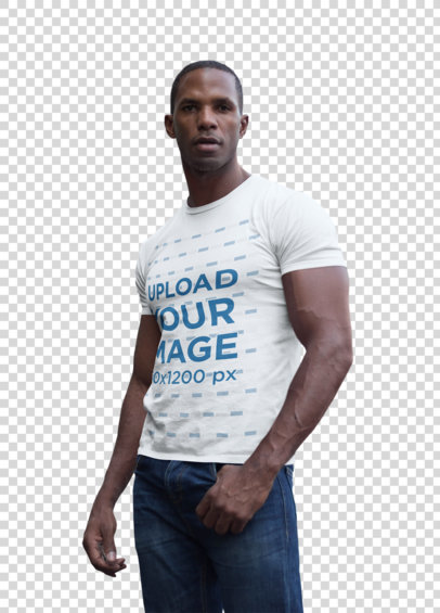 Transparent T-Shirt Mockup of a Muscular Man with a Pair of Glasses over His Forehead 14221