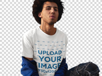 Transparent Tee Mockup of a Serious Man with Afro Hair 