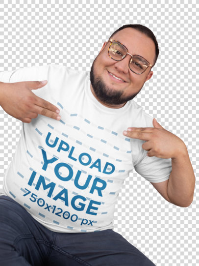 Transparent Mockup of a Happy Customer with a Beard Pointing at His Own T-Shirt