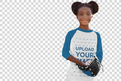 Transparent Raglan Tee Mockup of a Little Girl Playing Baseball 39383-r-el2