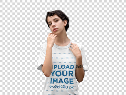 Transparent Tee Mockup of a Woman with a Pixie Haircut 22749