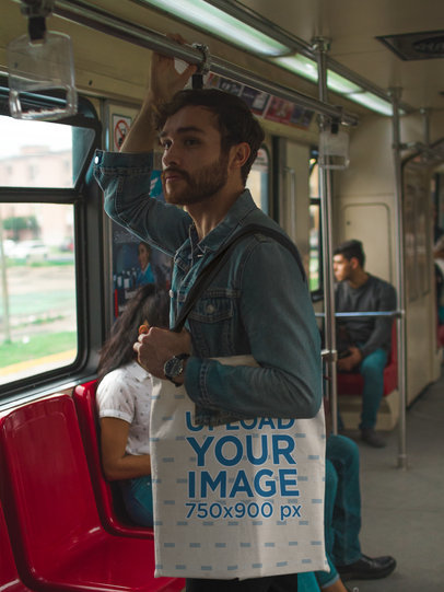 Tote Bag Mockup Carried by a Man in a Wagon