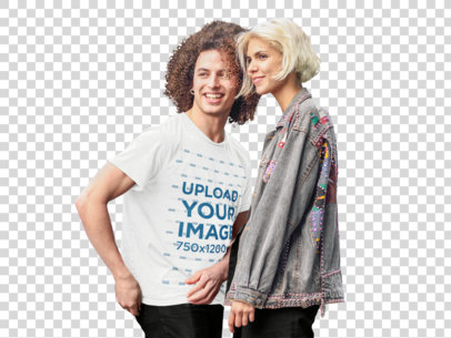 Transparent Tee Mockup of a Man with Curly Hair Hanging Out with His Girlfriend