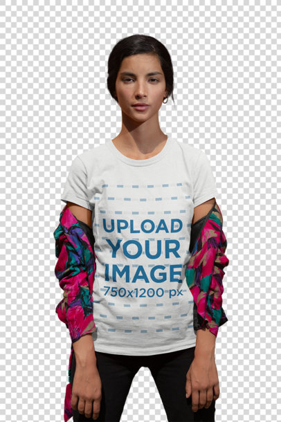 Transparent Mockup of a Woman Wearing a T-Shirt and a Printed Shirt