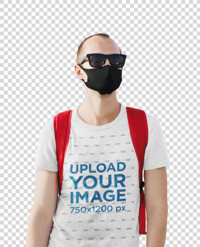 Transparent Round Neck T-Shirt Mockup Featuring a Man with Sunglasses 