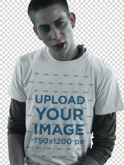 Transparent T-Shirt Mockup of a Scary Man with Zombie Makeup 