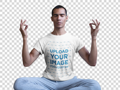 Transparent Mockup Featuring a Man in Mudra Pose Wearing a T-Shirt a20033
