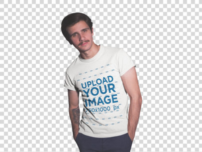 Transparent Tee Mockup of a Man With a Mustache a13618