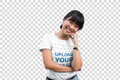 Transparent T-Shirt Mockup Featuring a Smiling Girl with a Watch 20651
