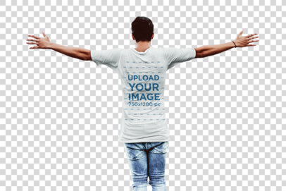 Transparent Back-View T-Shirt Mockup of a Man on Top of a Mountain
