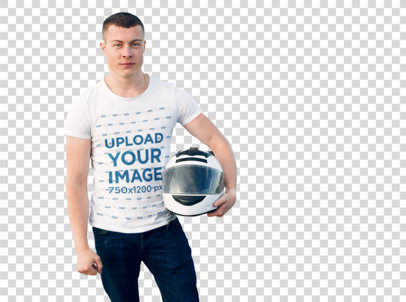 Transparent T-Shirt Mockup of a Man Holding a Helmet 35924-r-el2