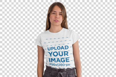 Transparent Mockup of a Woman Wearing a Casual Tee 26348