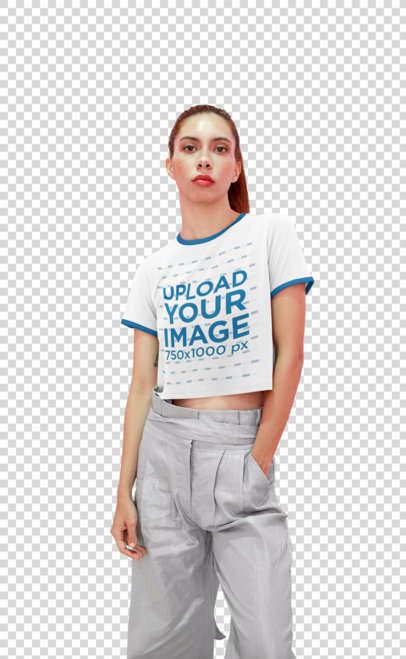 Transparent Crop Top Ringer Tee Mockup Featuring a Confident Woman 27257