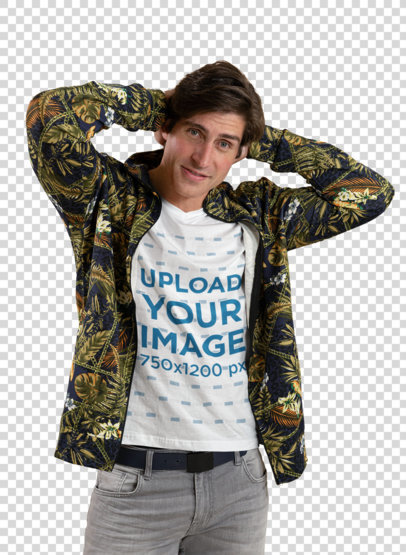 Transparent V-Neck Tee Mockup of a Man Wearing a Fancy Jacket 46531-r-el2