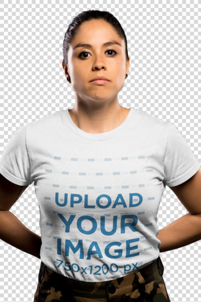 Transparent Mockup of a Serious Veteran Woman Wearing a T-Shirt