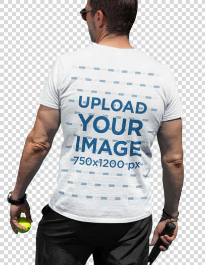 Transparent Back View T-Shirt Mockup Featuring a Man Holding a Tennis Ball 33106a