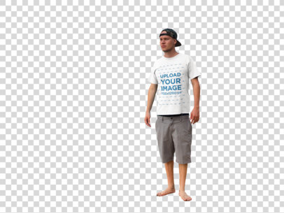 Transparent T-Shirt Mockup of a Man with a Cap