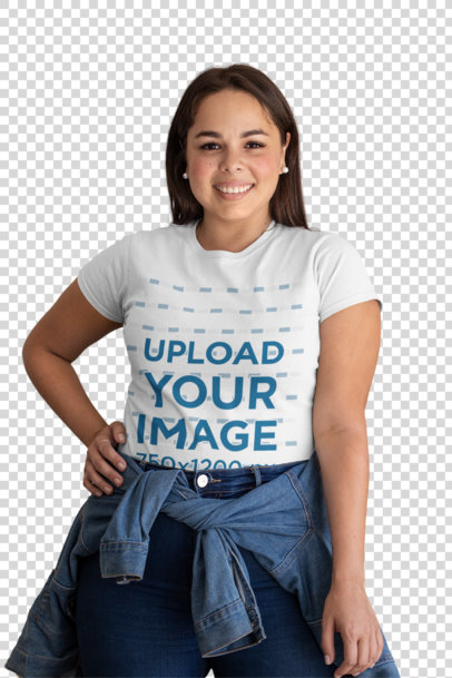 Transparent Mockup of a Fierce Woman Wearing a Plus Size T-Shirt 