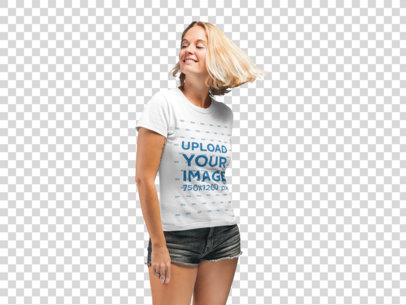 Transparent Mockup of a Woman Wearing a Tee and Flipping Her Hair