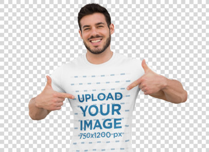 Transparent Mockup of a Muscular Man Pointing at His T-Shirt