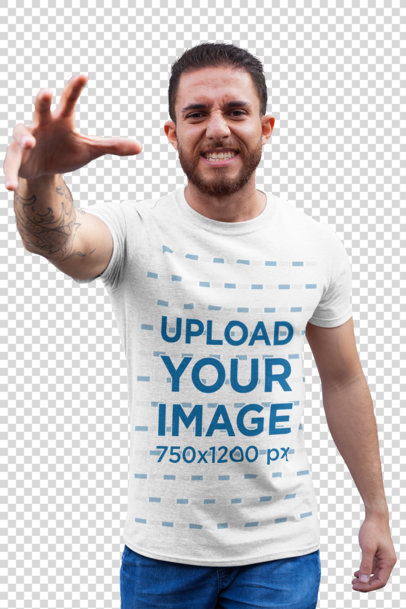 Transparent T-Shirt Mockup of a Strong Man Doing a Menacing Pose 28617